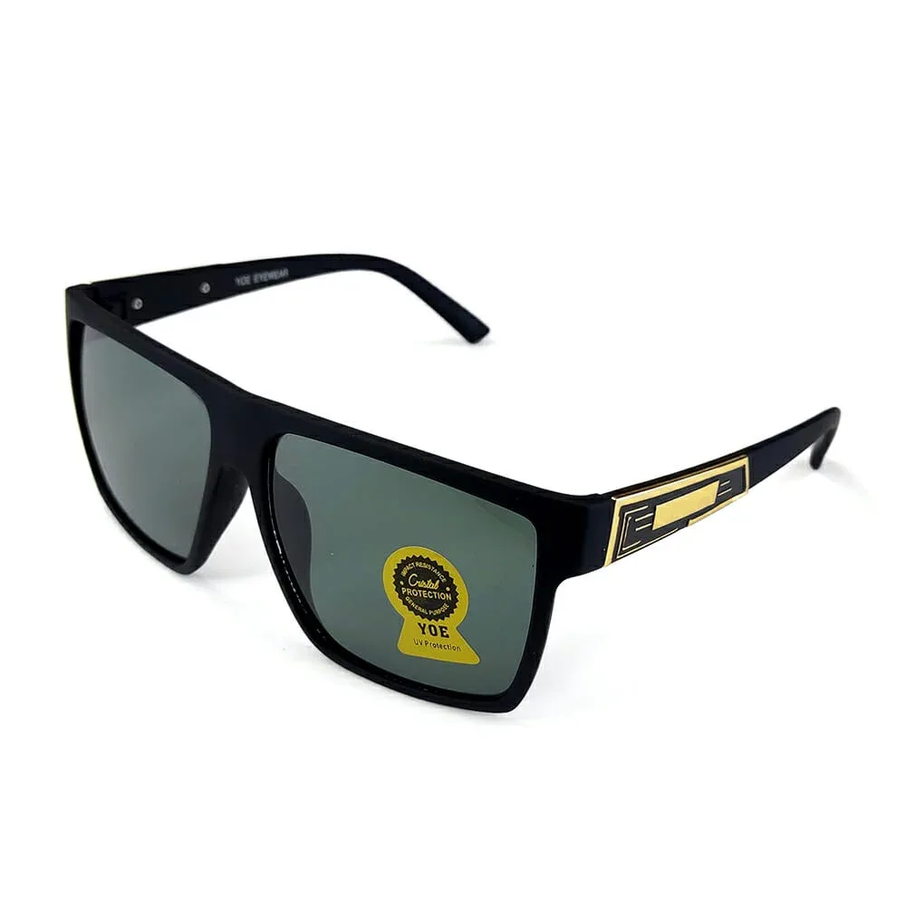 1pza Gafas cuadradas en color negro con diseño dorado / 3342-3f