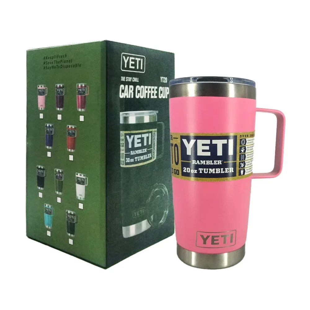 Termo liso de acero inoxidable con asa y capacidad de 20oz, variedad de colores / car coffee cup / yt20