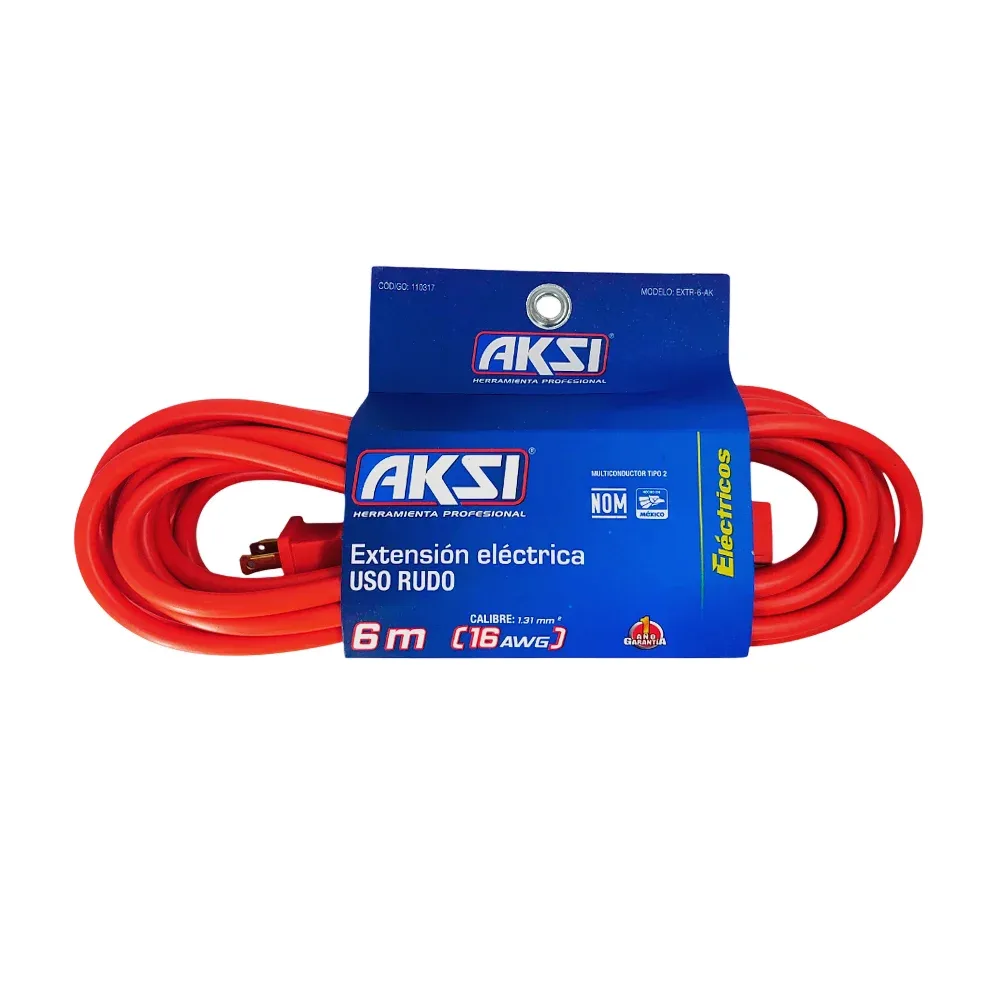 Extensión eléctrica aksi naranja de uso rudo con 3 contactos y 6 metros de longitud / extr-6-ak