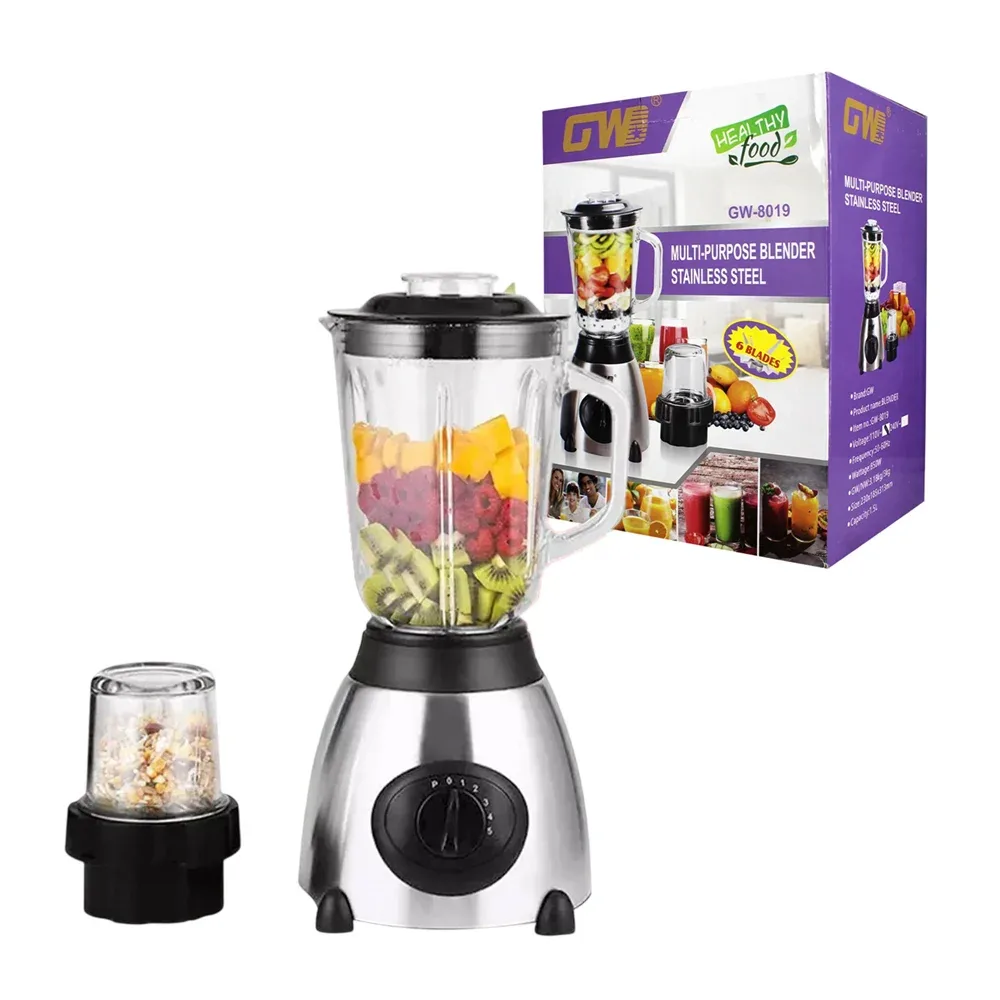 Licuadora de vidrio de alta potencia con capacidad de 1.5L + molinillo para frutos con cuchillas de acero inoxidable / 11448