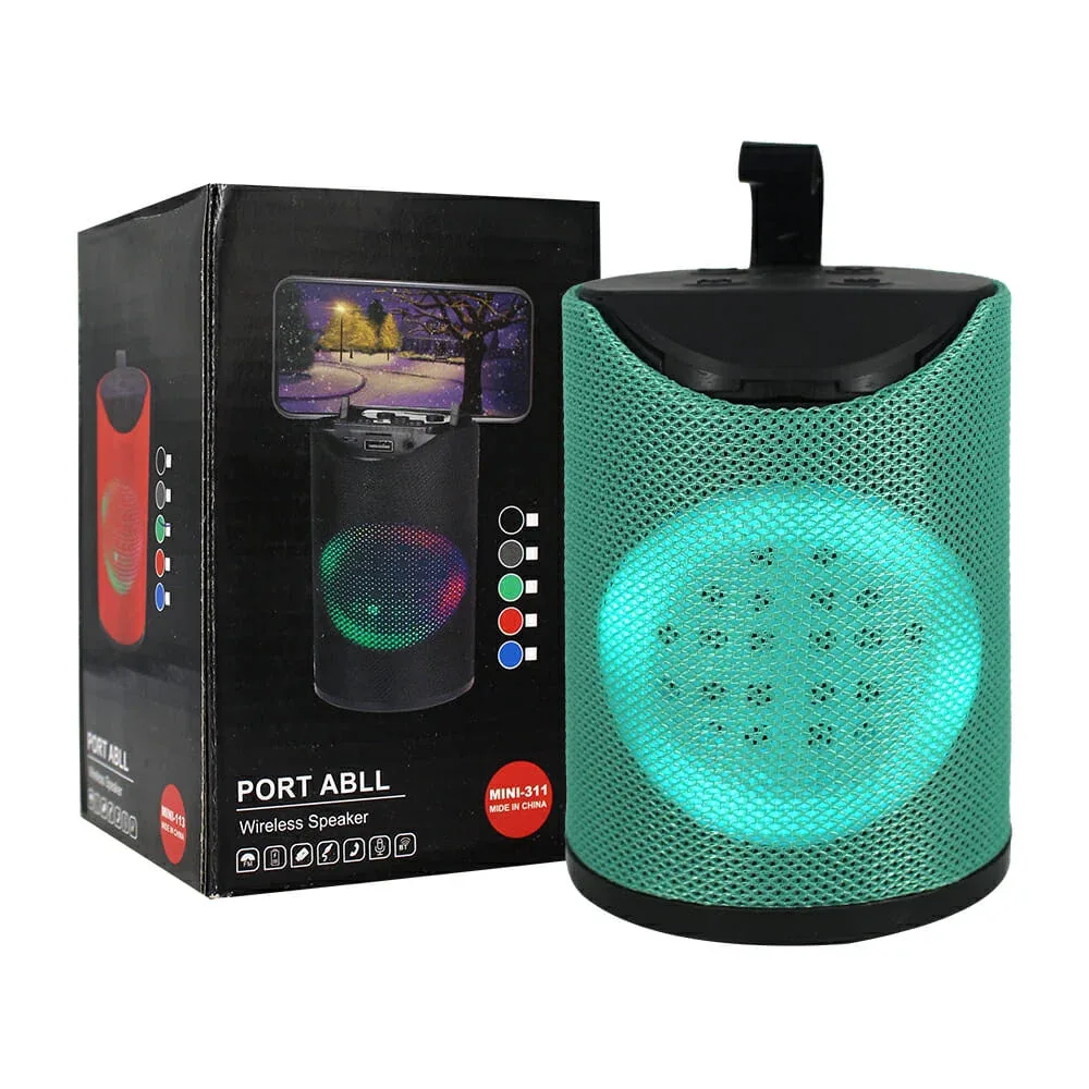1pza Bocina inalámbrica, cilíndrica, recargable, con puertos de conexión, botones de reproducción e iluminación led, variedad de colores / mini-113
