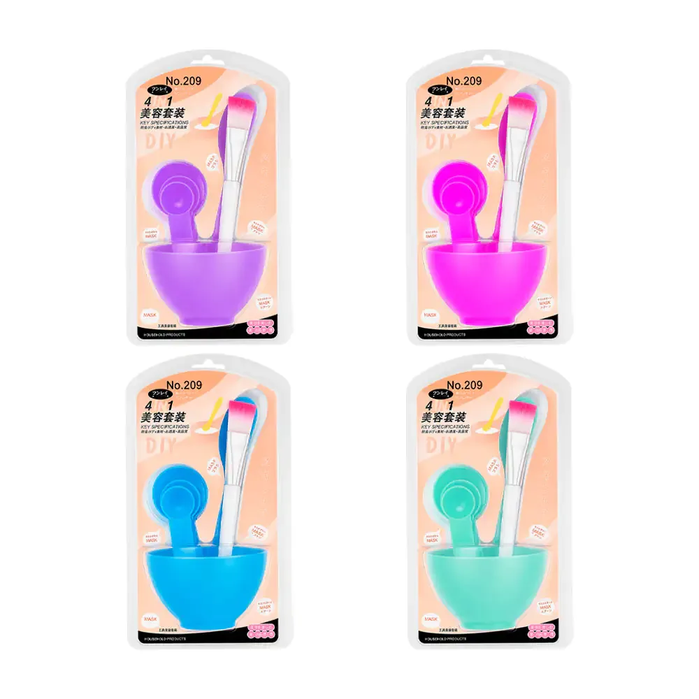 Juego de tazón para mezclar mascarillas con cucharas medidoras, espátula facial y brocha, variedad de colores / 209