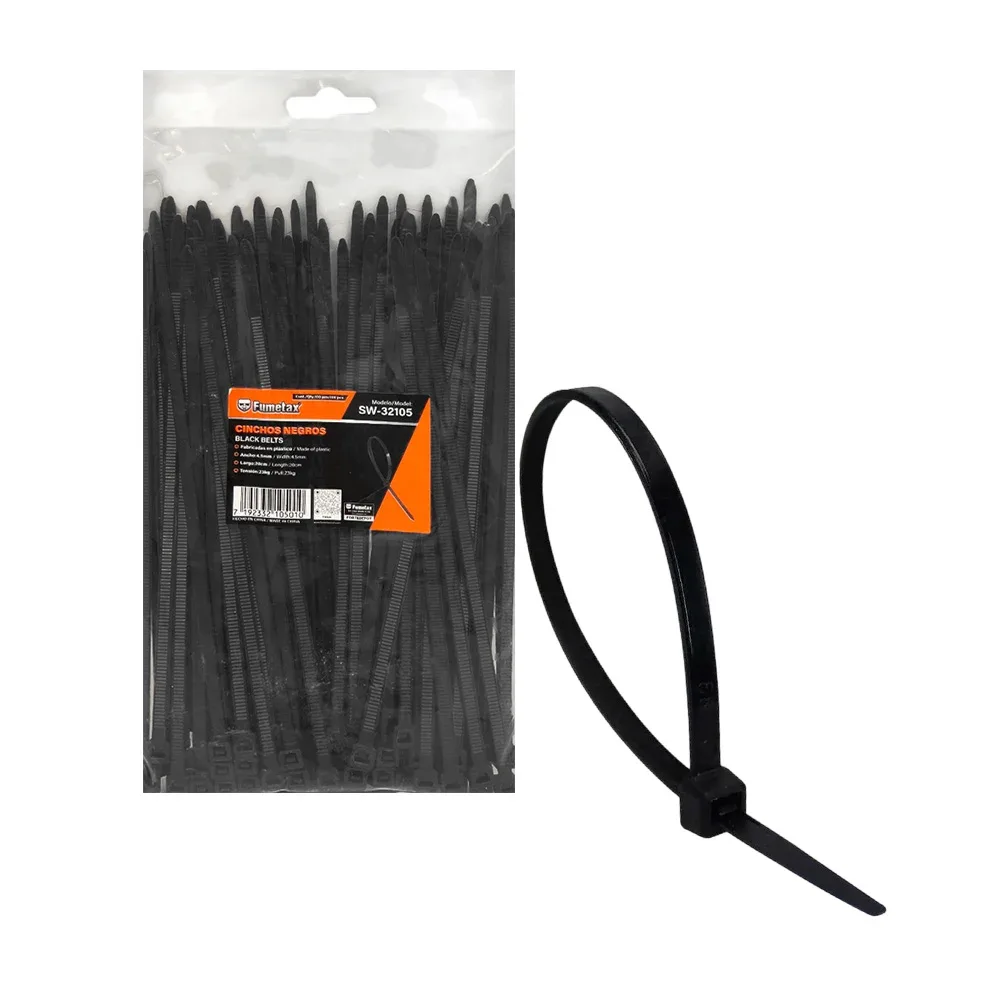 Paquete con 100 cinchos de plástico negros fumetax de 20 cm y 4.5mm / sw-32105