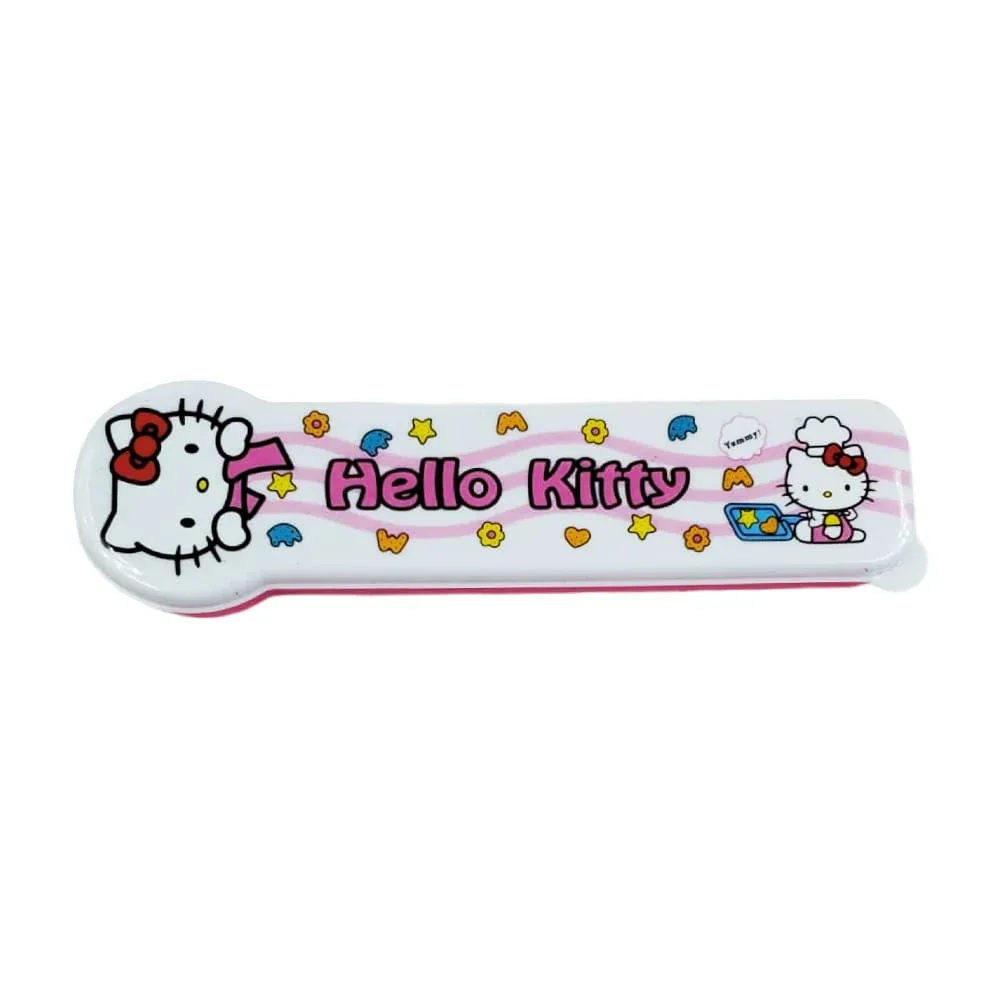 Estuche con juego de 2 cubiertos metálicos con diseño de hello kitty / a020