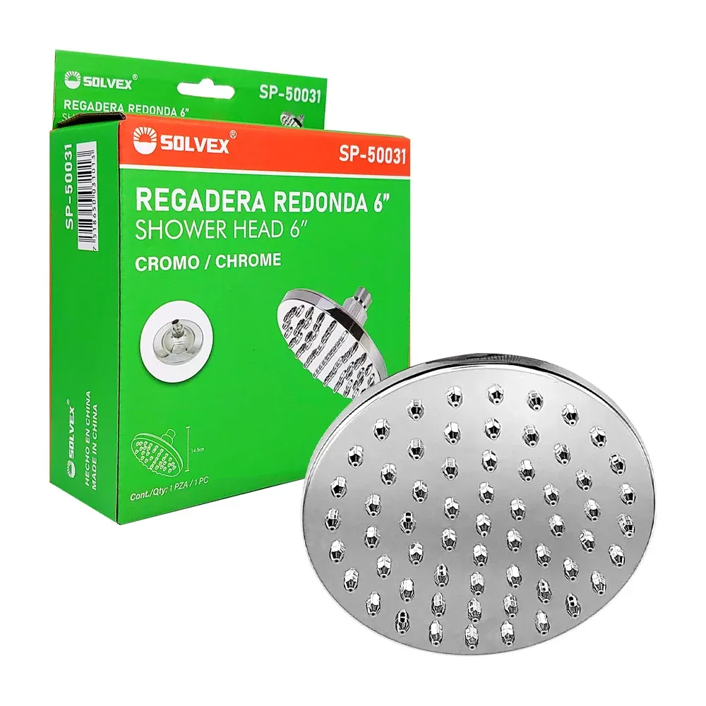 Regadera redonda solvex de 6 pulgadas con conexión y tapa de plástico / sp-50031