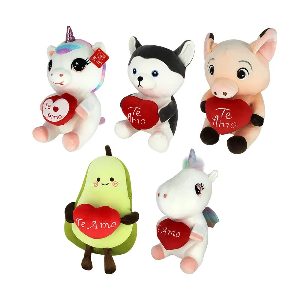 Peluche con luz led y sonido + corazon con frase, variedad de animales bj-343