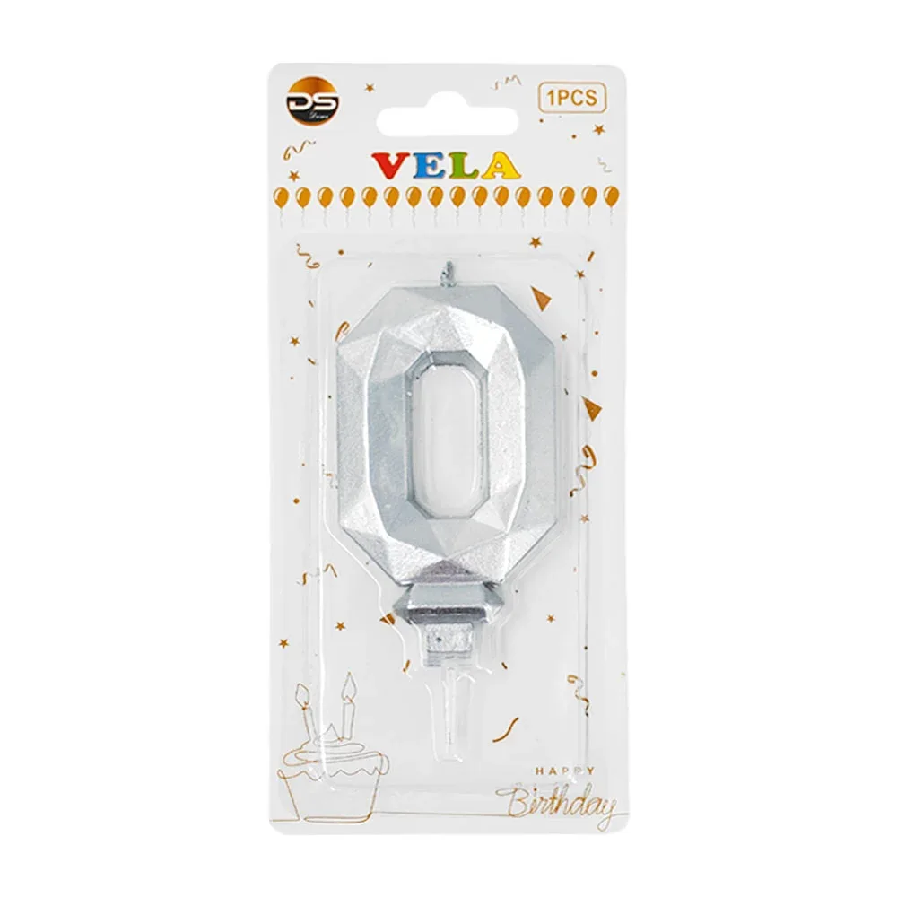 1pza Vela con efecto metálico plateado y forma no.0 para pastel / ds09515