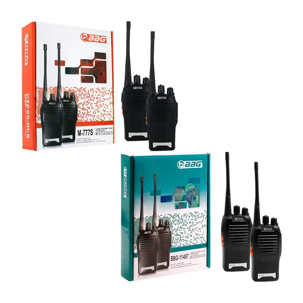 Par de radios walkie talkie con base para cargar, auriculares y accesorios / 11497