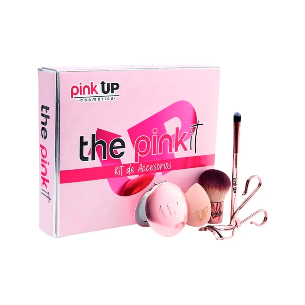 5 accesorios the pink it para maquillaje, brochas, espejo, enchinador y esponja
