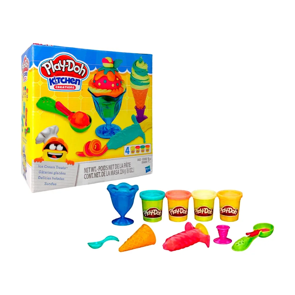 Set de 4 masas moldeables play-doh con accesorios para crear helados, variedad de colores / kitchen creations / 653232