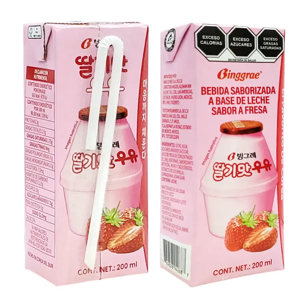 1pza bebida binggrae saborizada a base de leche sabor fresa, 200ml / 942687