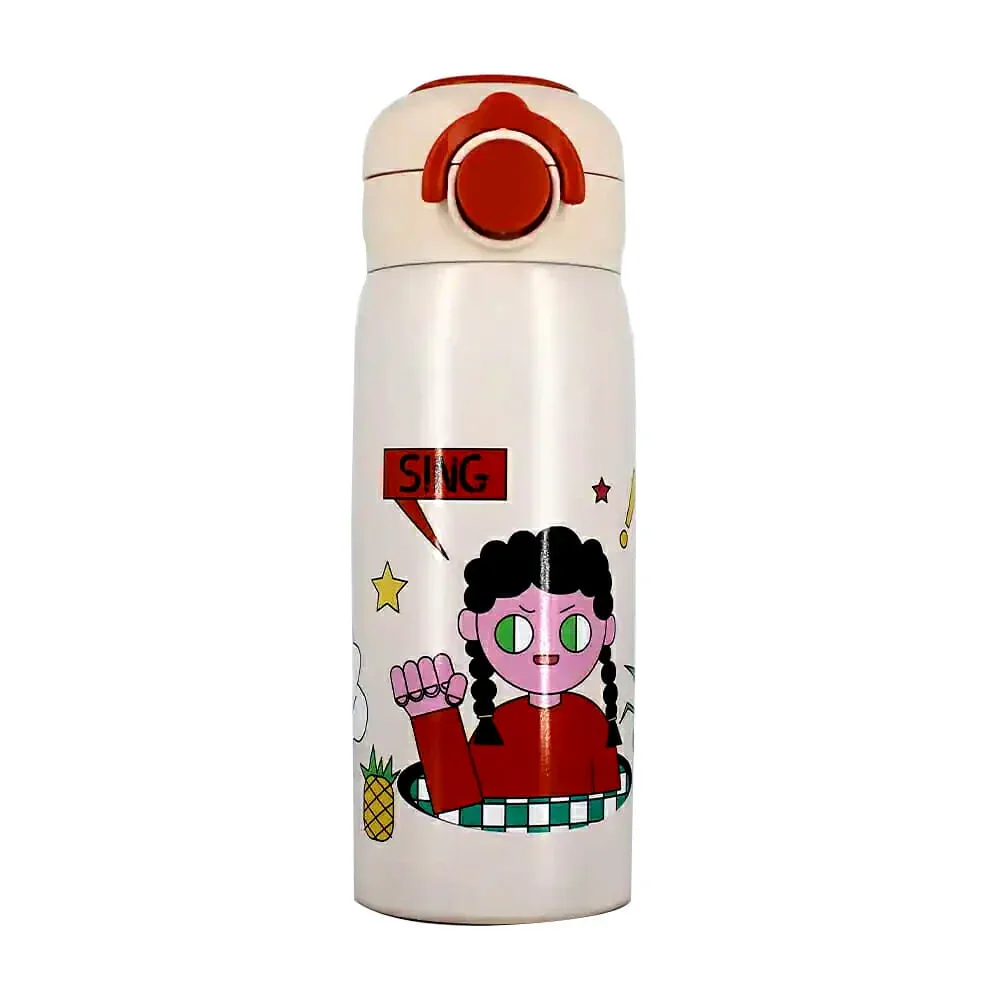 Termo vacuum cup de acero inoxidable con broche redondo, diseño de comida y muñeca con capacidad de 400ml / kh-928 / dh079