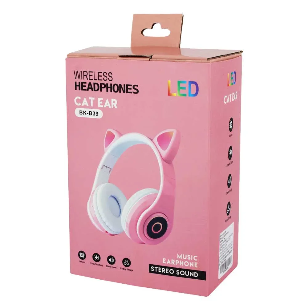 Diadema bluetooth con orejas de gato y luz rgb bk-b39 / hxz-b39