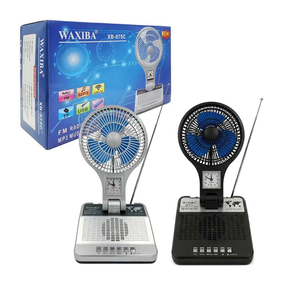 Radio ventilador waxiba inalámbrico y recargable con reloj análogo, variedad