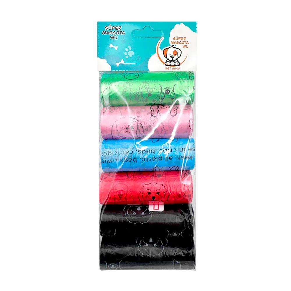 Paquete con 6 rollos de bolsas para heces estampado de perritos, variedad