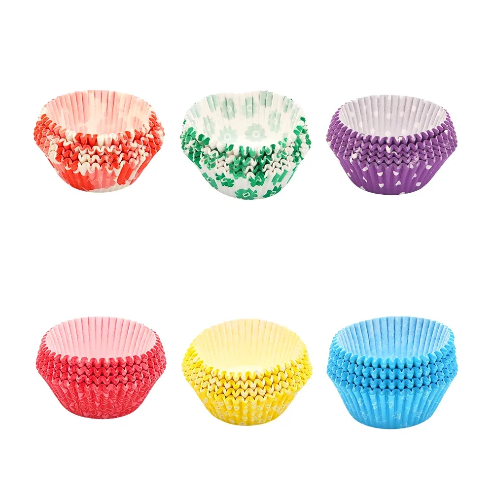 Paquete con 100 capacillos para cupcakes, con diseños estampados, variedad de diseños y colores / cake cup / bz65