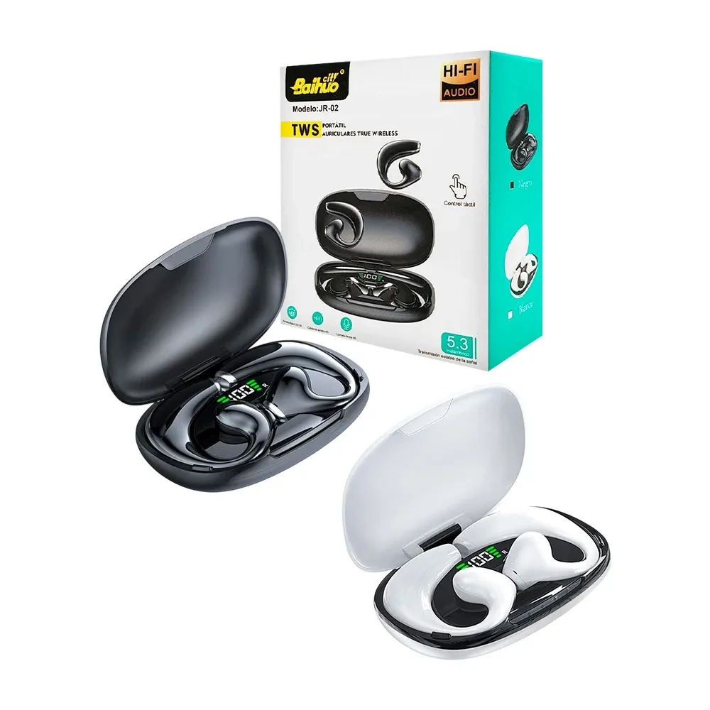 Audífonos inalámbricos baihuo bluetooth tipo clip con estuche de carga ovalado