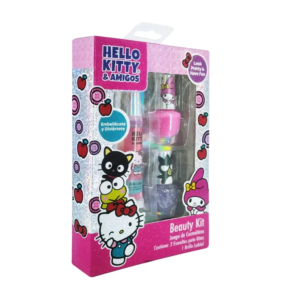 Set de belleza hello kitty con 2 esmaltes para uñas y gloss brillo labial / bek24hk