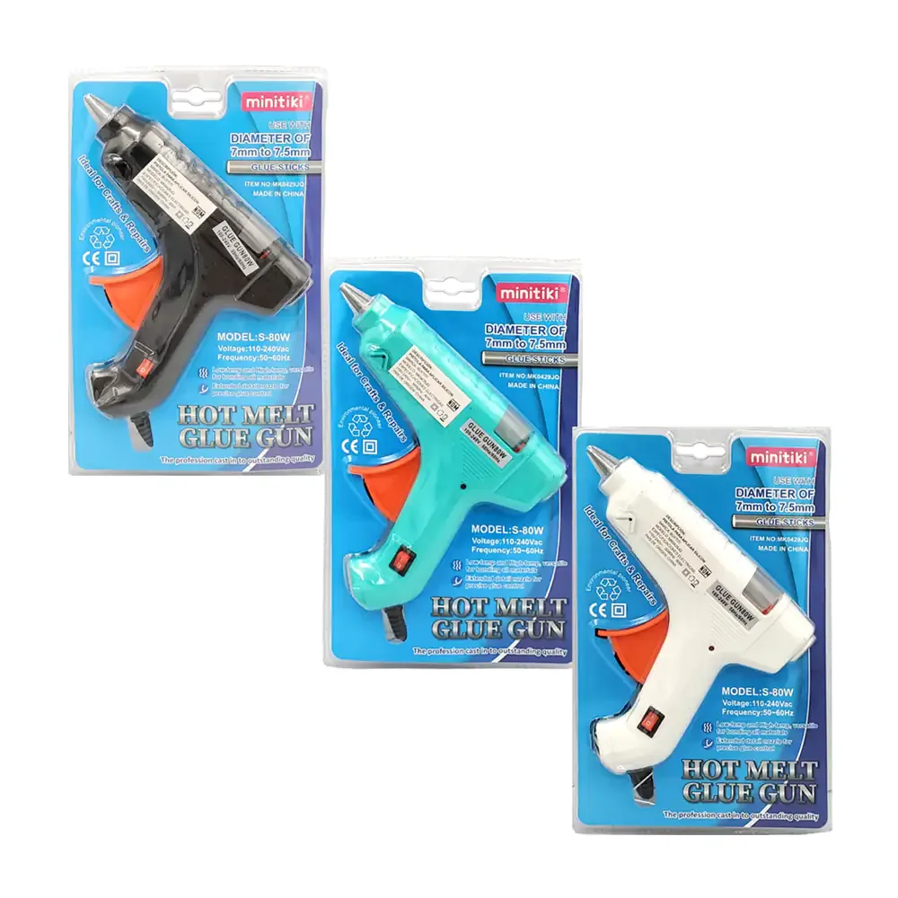 Pistola de silicón con diseño ergonómico, 80w y botón de apagado, variedad