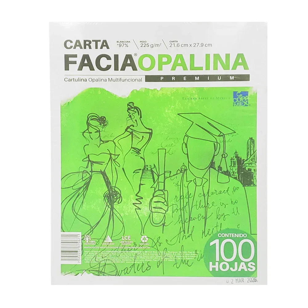 Paquete con 100 hojas blancas papel opalina multifuncional tamaño carta