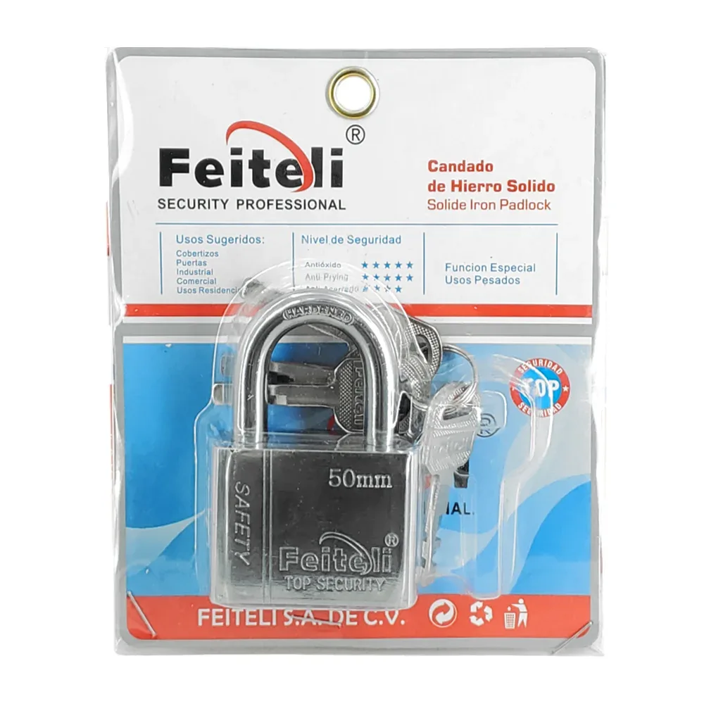 Candado 50mm de hierro sólido, gancho medio de alta seguridad + juego de llaves