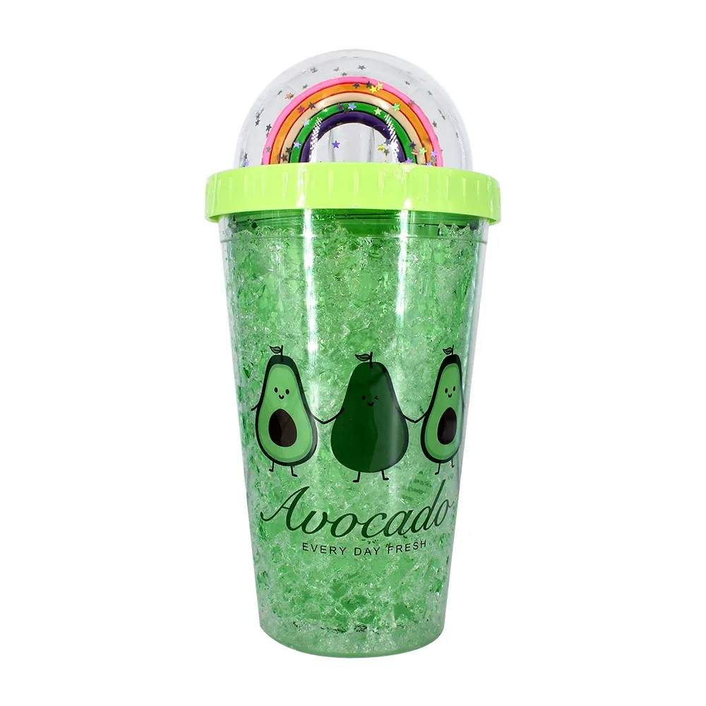 Vaso de acrílico con efecto hielo, tapa domo con estampado y figura en forma de arcoíris / zj-129 / zj-121 / zj-123