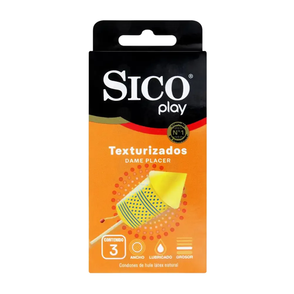 Paquete con 3 condones - preservativos sico play texturizados dame placer / 100760