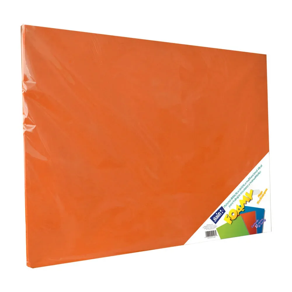 Paquete con 10 hojas de foamy liso color naranja intenso 70x90cm / 055106
