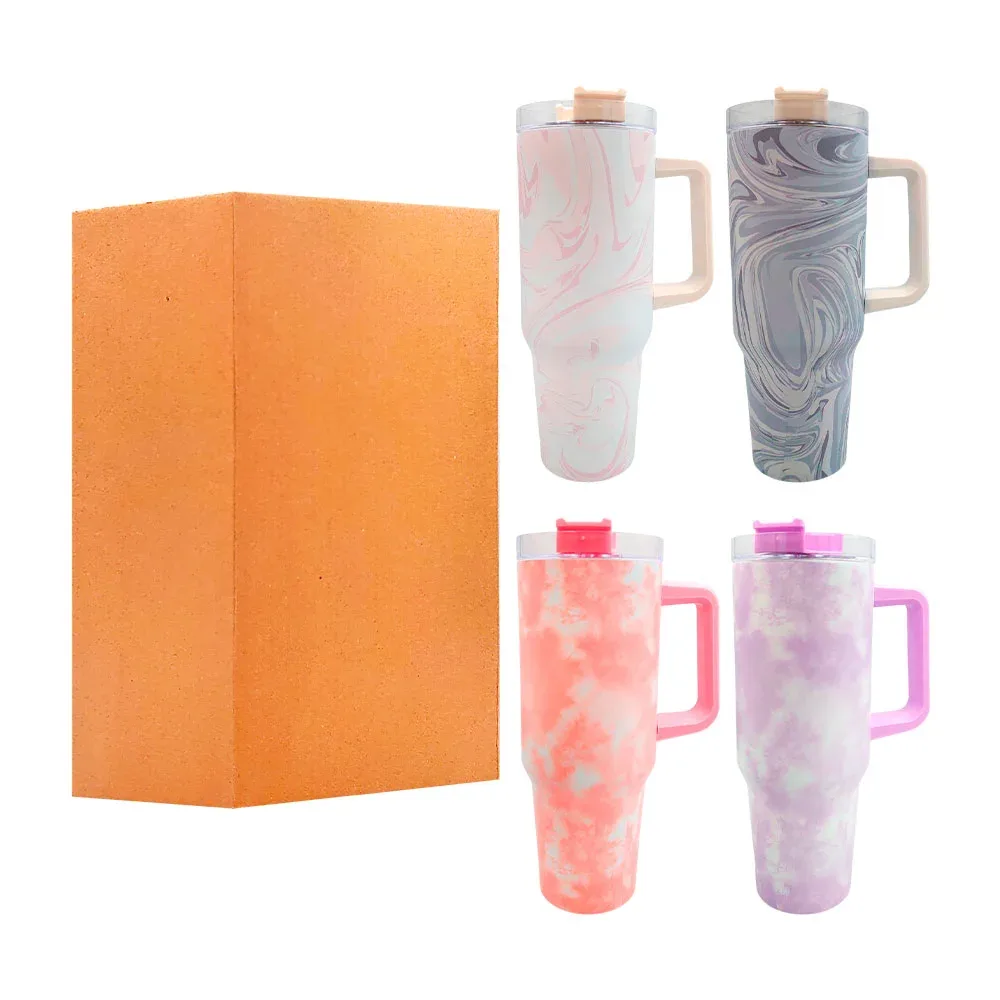 Vaso termo con estampado marmoleado de 40oz + popote y asa, variedad de colores