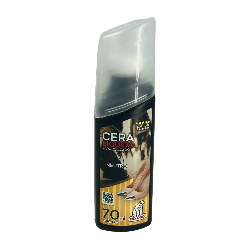 Bote de cera liquida para calzado en color neutro con aplicador de esponja, 70ml / 8010a