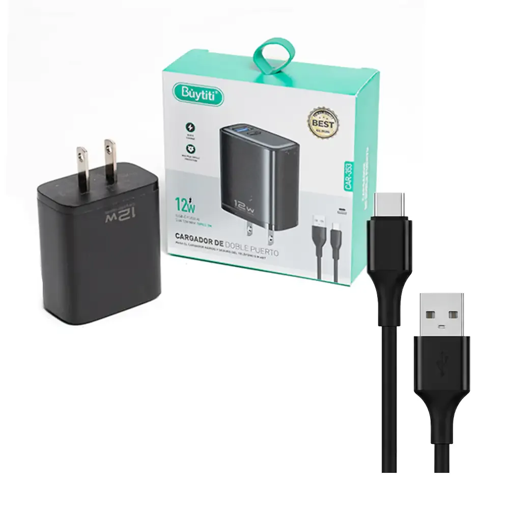 Combo cargador de cubo con 12w de potencia + cable de 1 m tipo c a usb-a / car-353