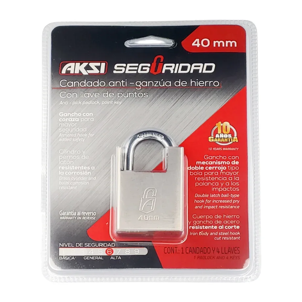 Candado anti-ganzúa, llave de puntos con seguridad general / candado aksi / 40mm