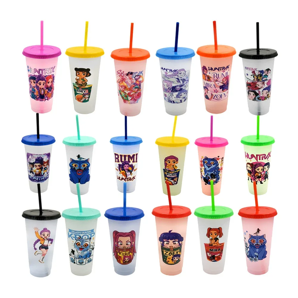 Vaso mágico de plástico, 500ml aprox, estampado de kpop demon hunters, variedad