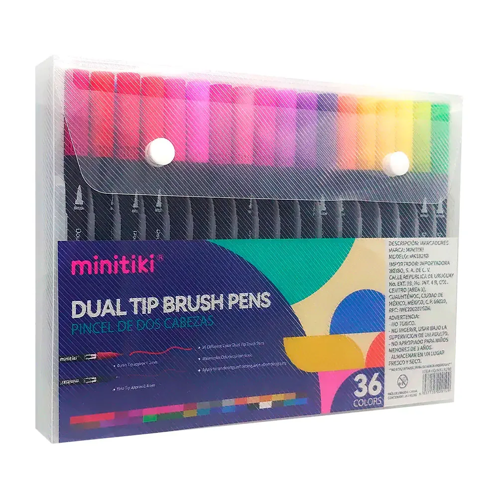 Estuche con 36 marcadores - plumones minitiki de doble punta, variedad de colores