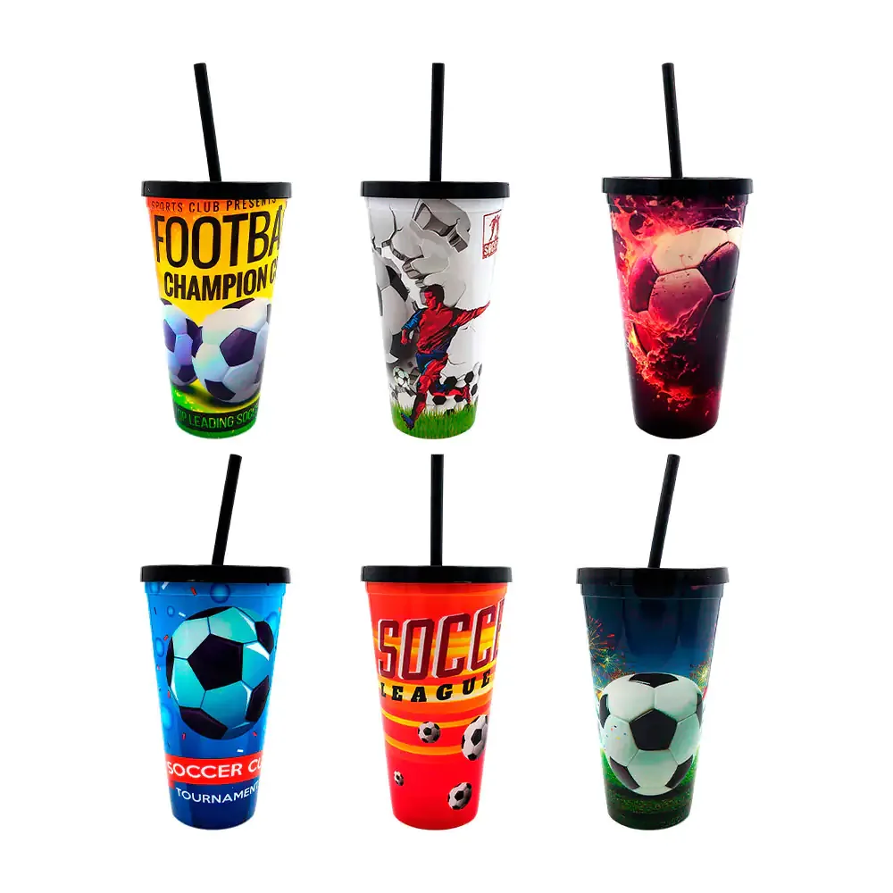 1pza vaso de plástico con estampado de temática de fútbol, 500ml, variedad