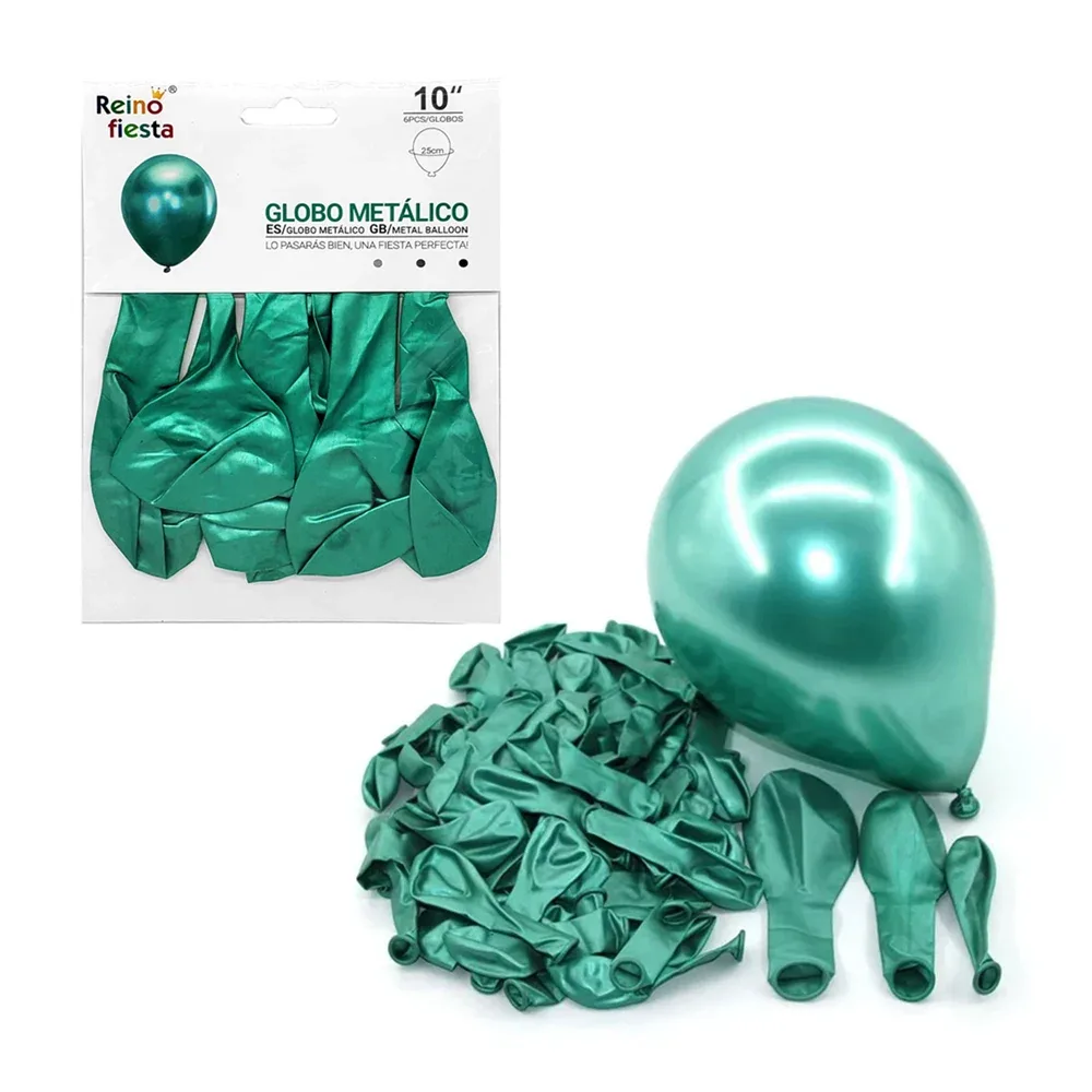 Paquete de 6 globos metálicos color verde de 10 pulgadas, reino fiesta / 50110