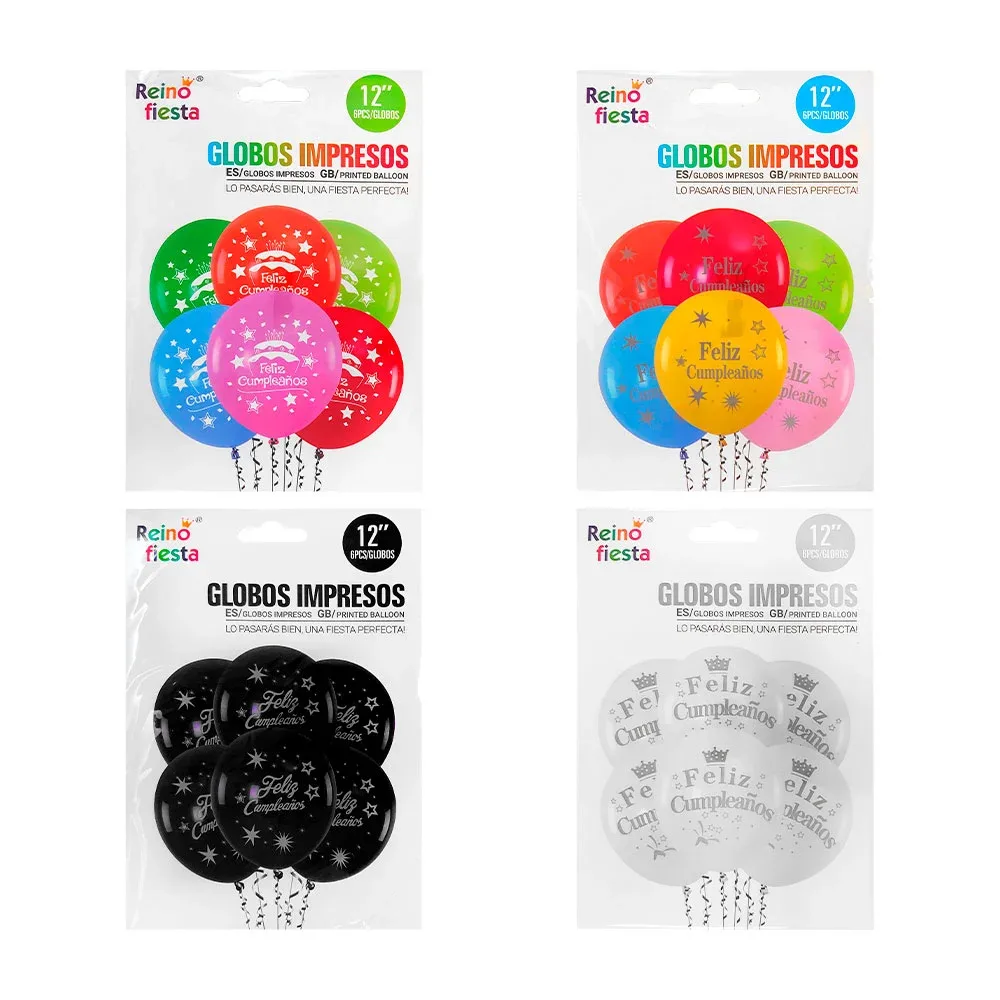 Paquete de 6 globos, 12 pulgadas, con estampado feliz cumpleaños, variedad