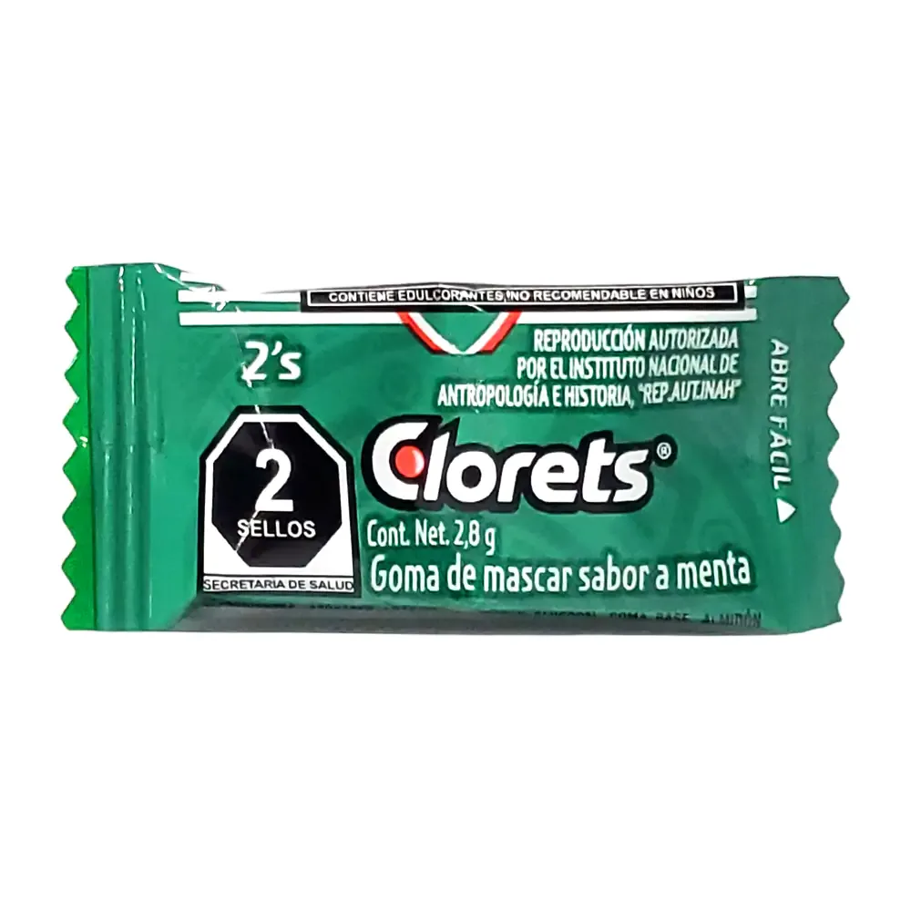 1pz chicles clorets paquete con 2 pastillas sabor menta, 2.8g / 3472