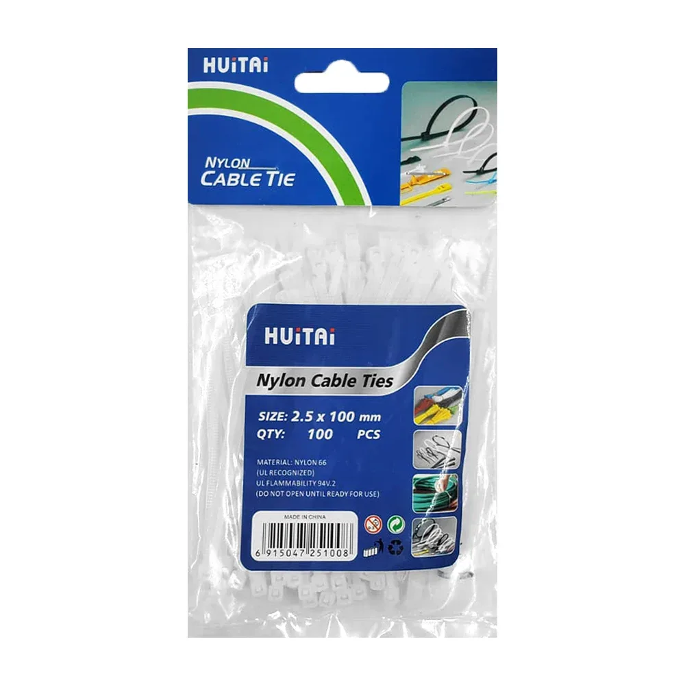 Paquete con 100 cinchos de nylon 2.5x100mm / nylon 66 huitai / 251008