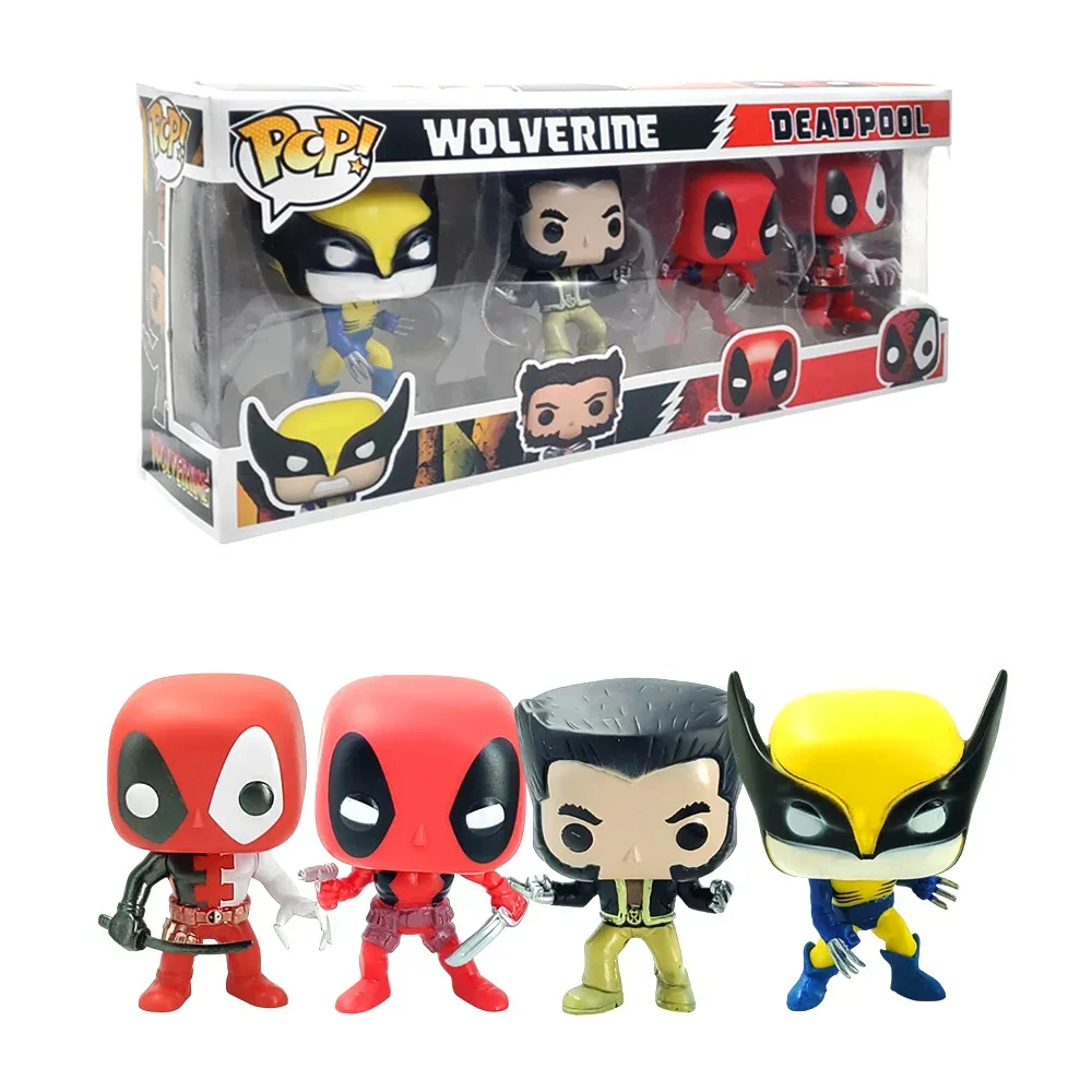 Paquete con 4 figuras pop coleccionables, wolverine, deadpool, 10 cm, variedad