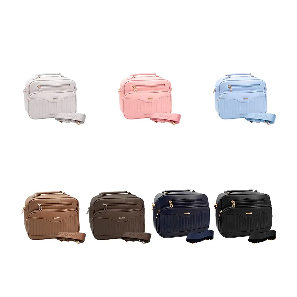 Bolsa crossbody tipo piel kamel reina con 4 compartimentos + asa y correa