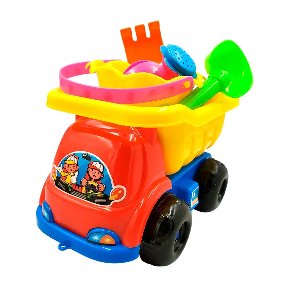 Camión de construcción para niño con accesorios + cubeta para playa, variedad