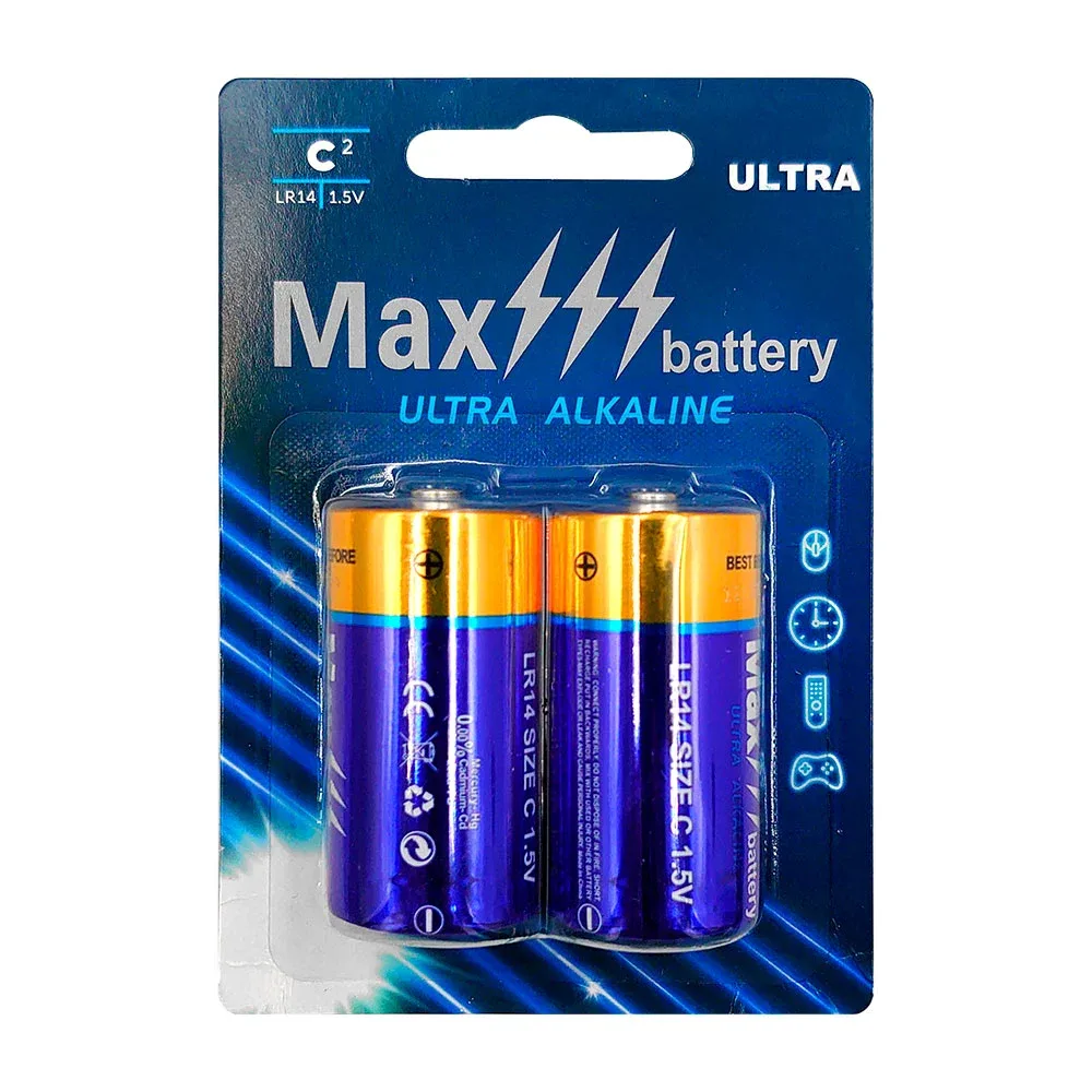 Blíster con 2 pilas / baterías max battery C ultra alcalinas, energy max