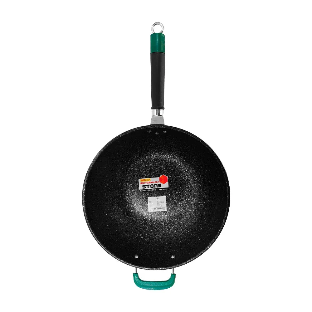 1pza Sartén wok hondo antiadherente con recubrimiento de mármol, 33.5cm / hot chef / stone / 922-200-32