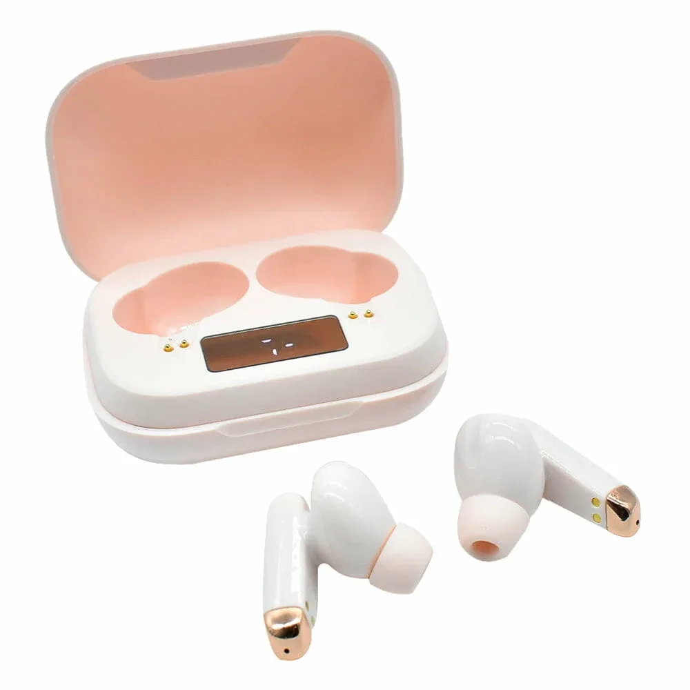 Audífonos bluetooth maiz con almohadillas de silicona, estuche de carga e indicador de batería led, variedad de colores / bej-071