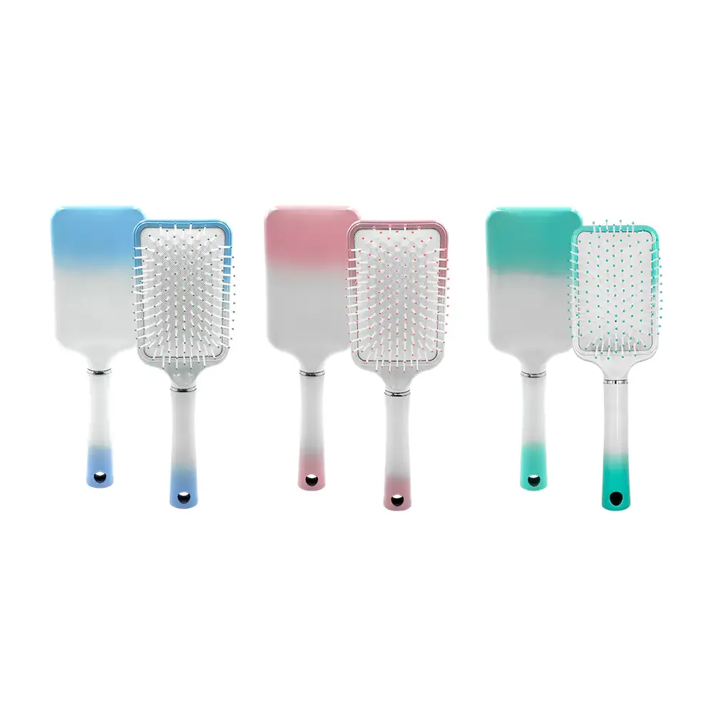 Cepillo cuadrado bicolor degradado para cabello con cerdas suaves, variedad