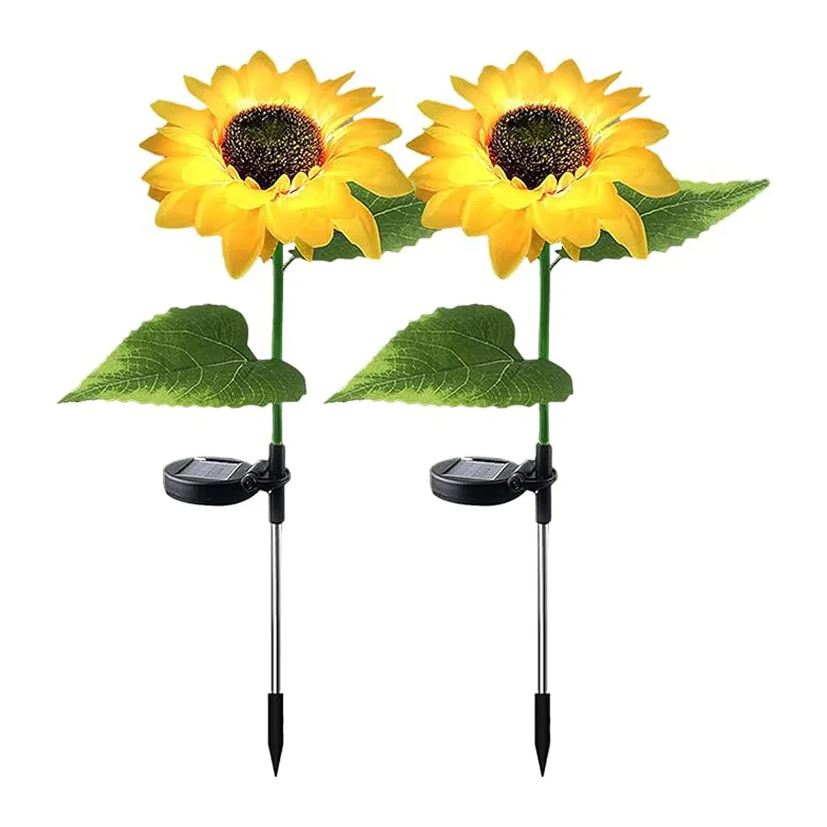 Caja con 4 lámparas de jardín en forma de girasoles con paneles solares y base de aluminio / d-s-093