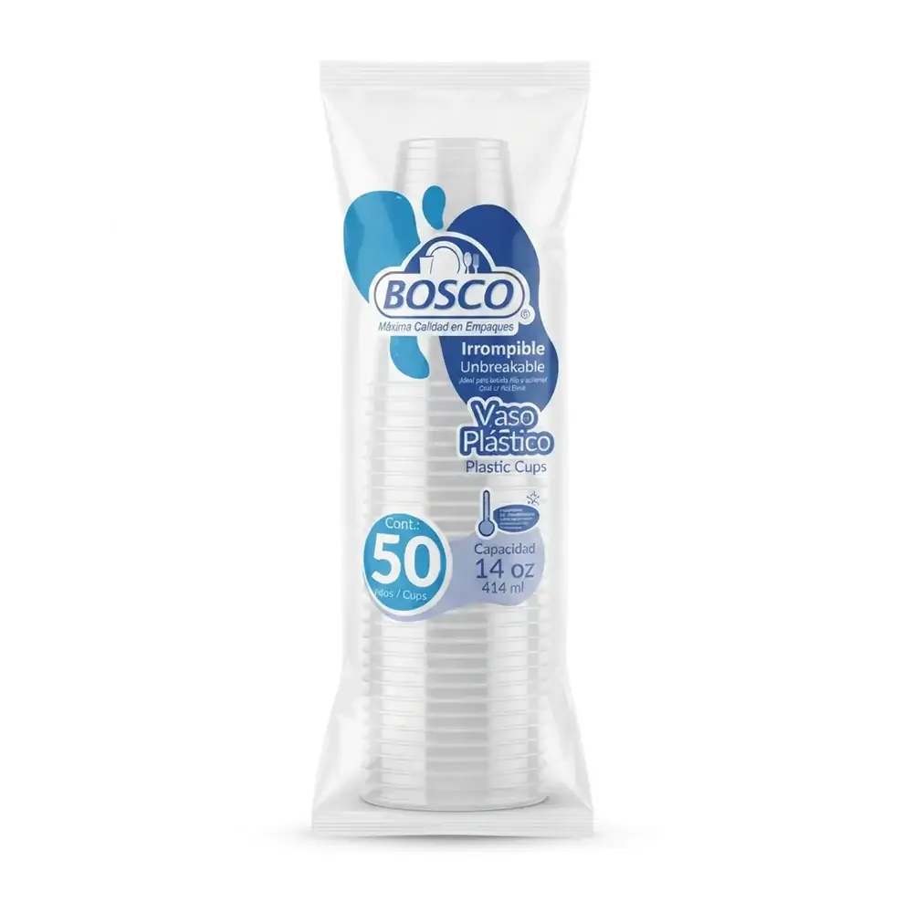 Paquete bosco con 50pz de vaso desechable de plástico, 414ml - 14oz / 205116