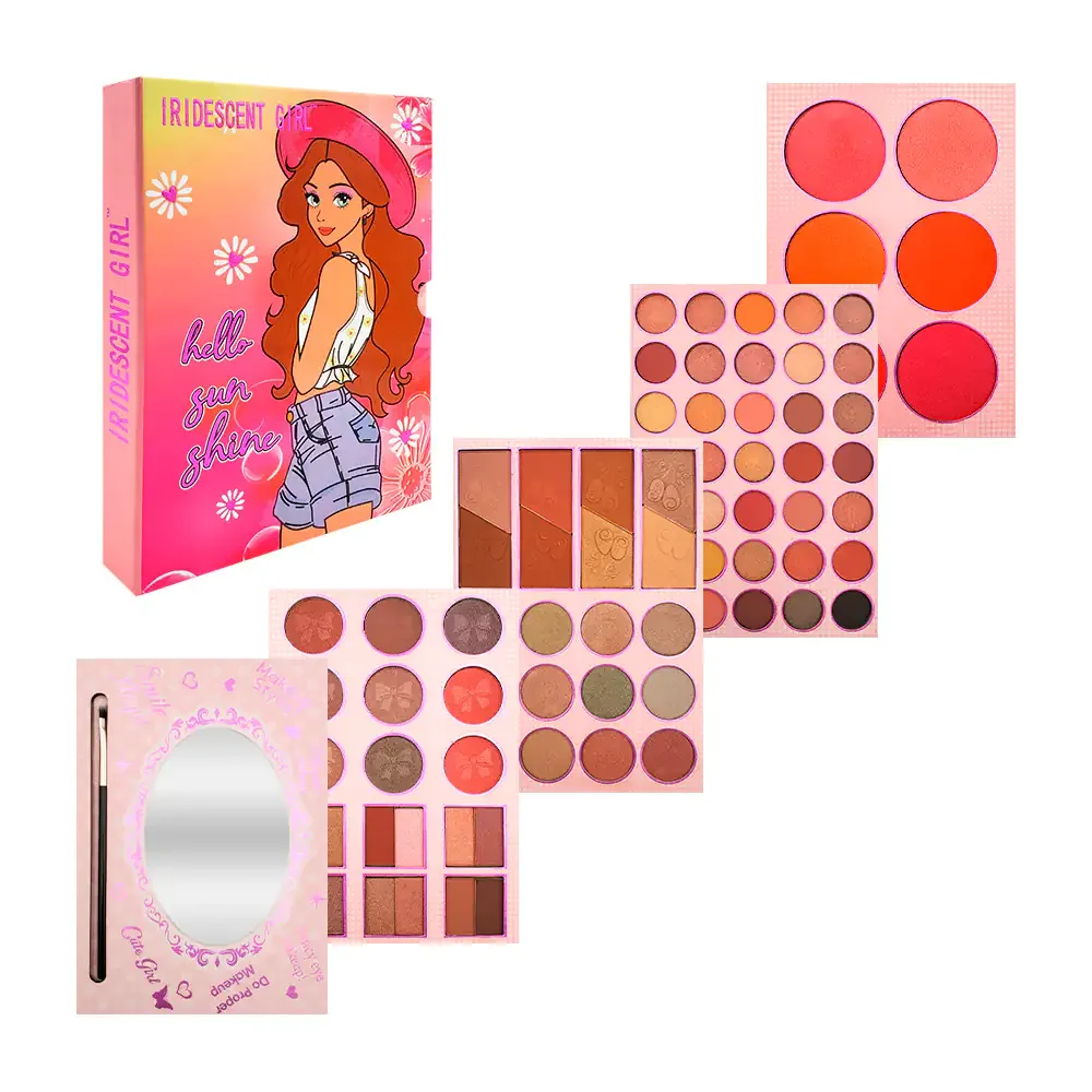 Paleta de sombras con 82 tonos diferentes, espejo + brocha, estampado kawaii