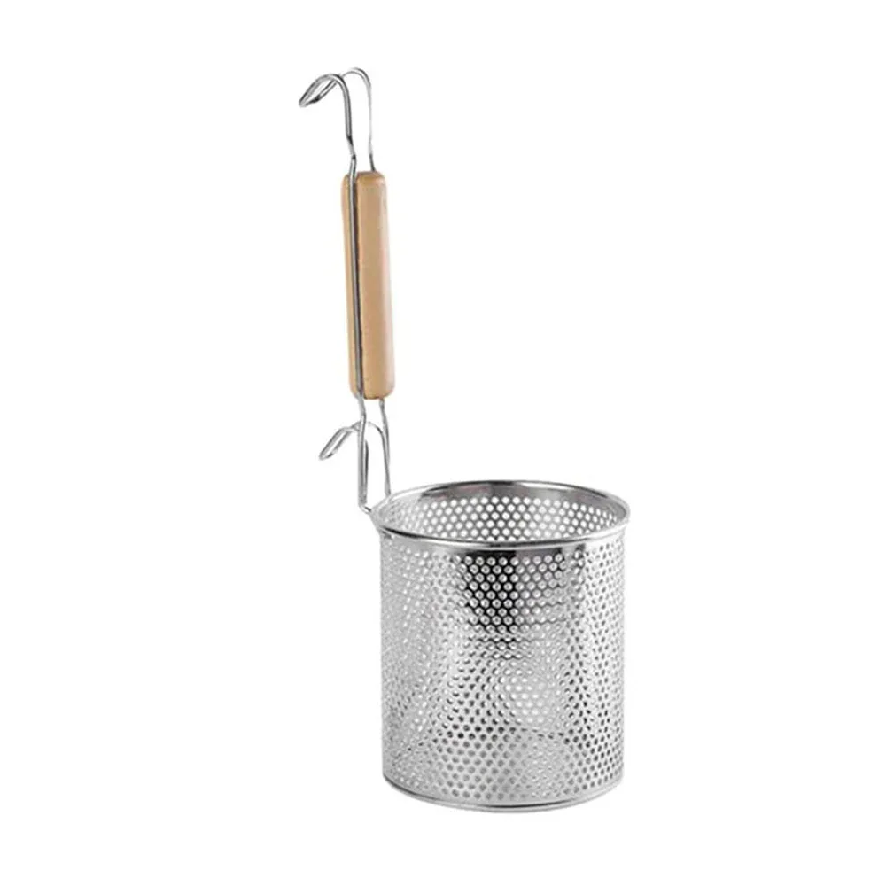 Colador de acero inoxidable para pasta - fideos con mango de madera, 12x37cm / a7274